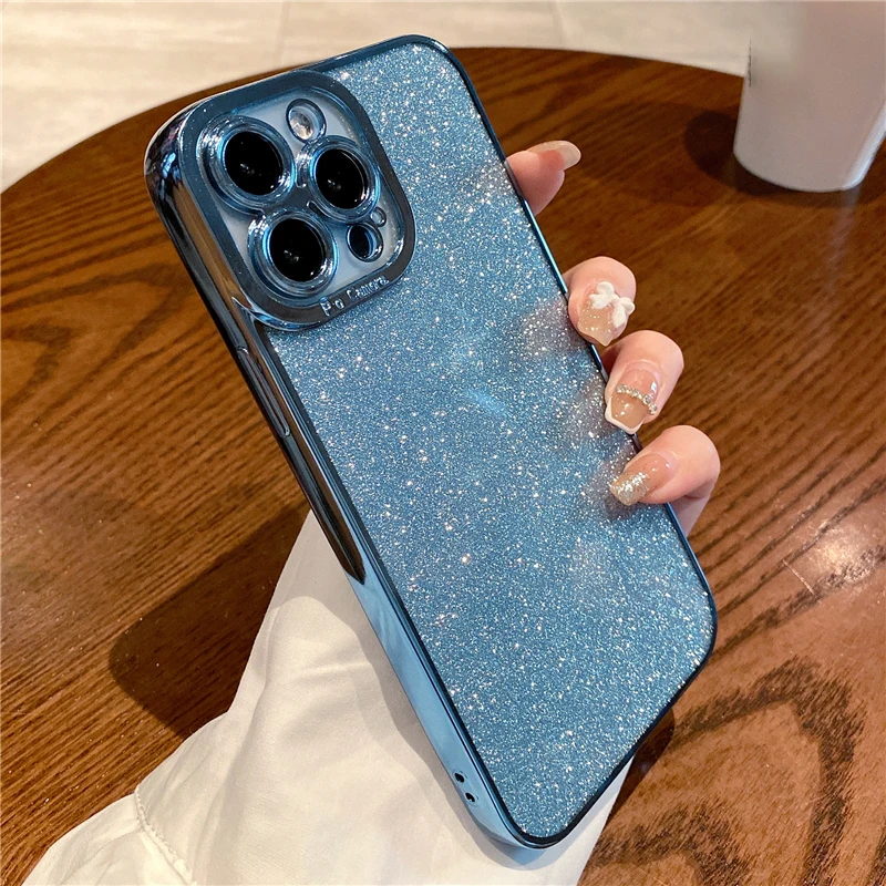 iphone 11 Pro Max  lifeproof case Glitter Square Plating Blue Case For iPhone 13 Pro Max 11 12 Mini XR X XS Max 6 6S 7 8 Plus SE 2020 Shockproof Transparent Cover iphone 11 Pro Max clear case