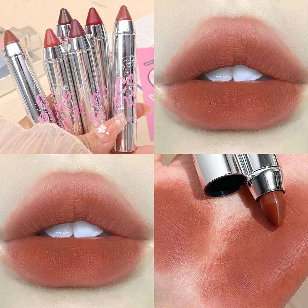 Nude Lipstick Pen Waterproof Lasting Mirror Red Brown Lip Stick Velvet Matte Jelly Crayon Lips Liner Makeup Cosmetics 6 Colors