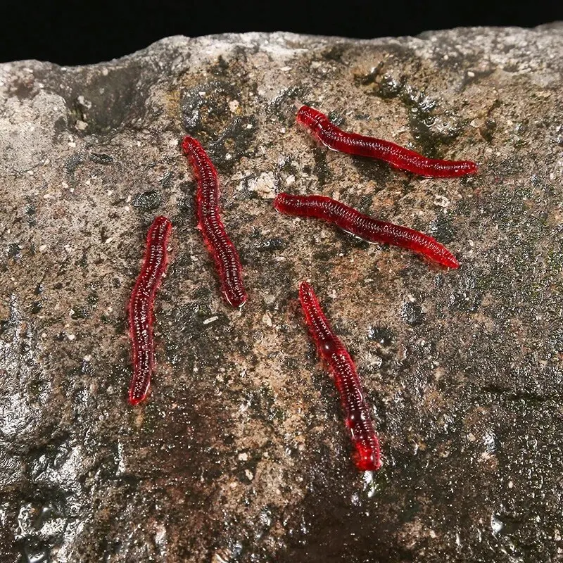 Leurre bionique ver rouge 100 pièces 3.5cm gel de silice - Appât fishing réaliste pour pêche au leurre