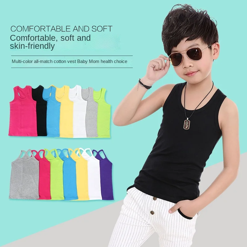 Soft Cotton Kids Vest Tops Summer Tank Tees for Boys and Girls