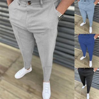 2025 Pantaloni casual da uomo nuovi Moda Solid Pantaloni a vita media Pantaloni a matita Pantaloni sociali da ufficio aziendali Pantaloni da uomo slim da indossare ogni giorno 1