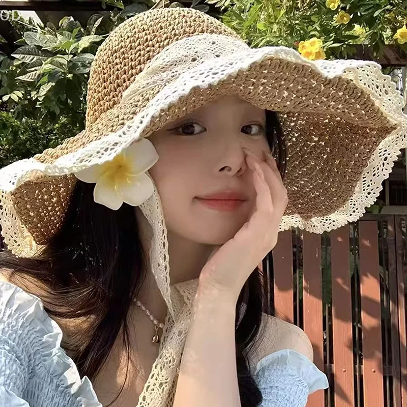 Women Sun Hat Wide Large Brim Beach Hats Summer Straw Hat Foldable Sun Women's Fashion Holiday Beach UV Protection Cap