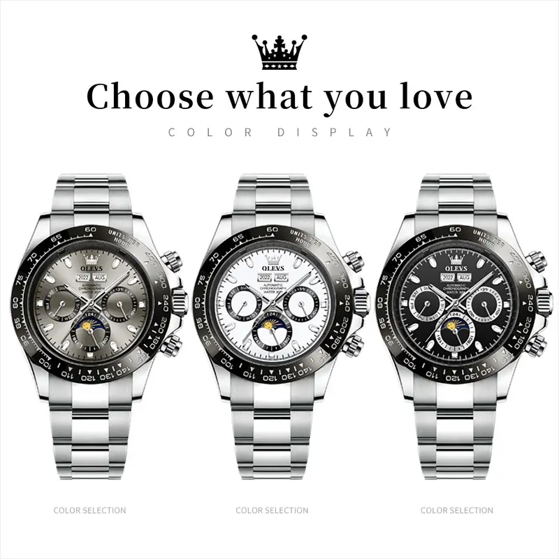 OLEVS 6654 Luxury Mens Watch Chronograph Automatic Mechanical Wristwatch Waterproof Luminous Top Brand Watch for Man Date Sport - Image 6