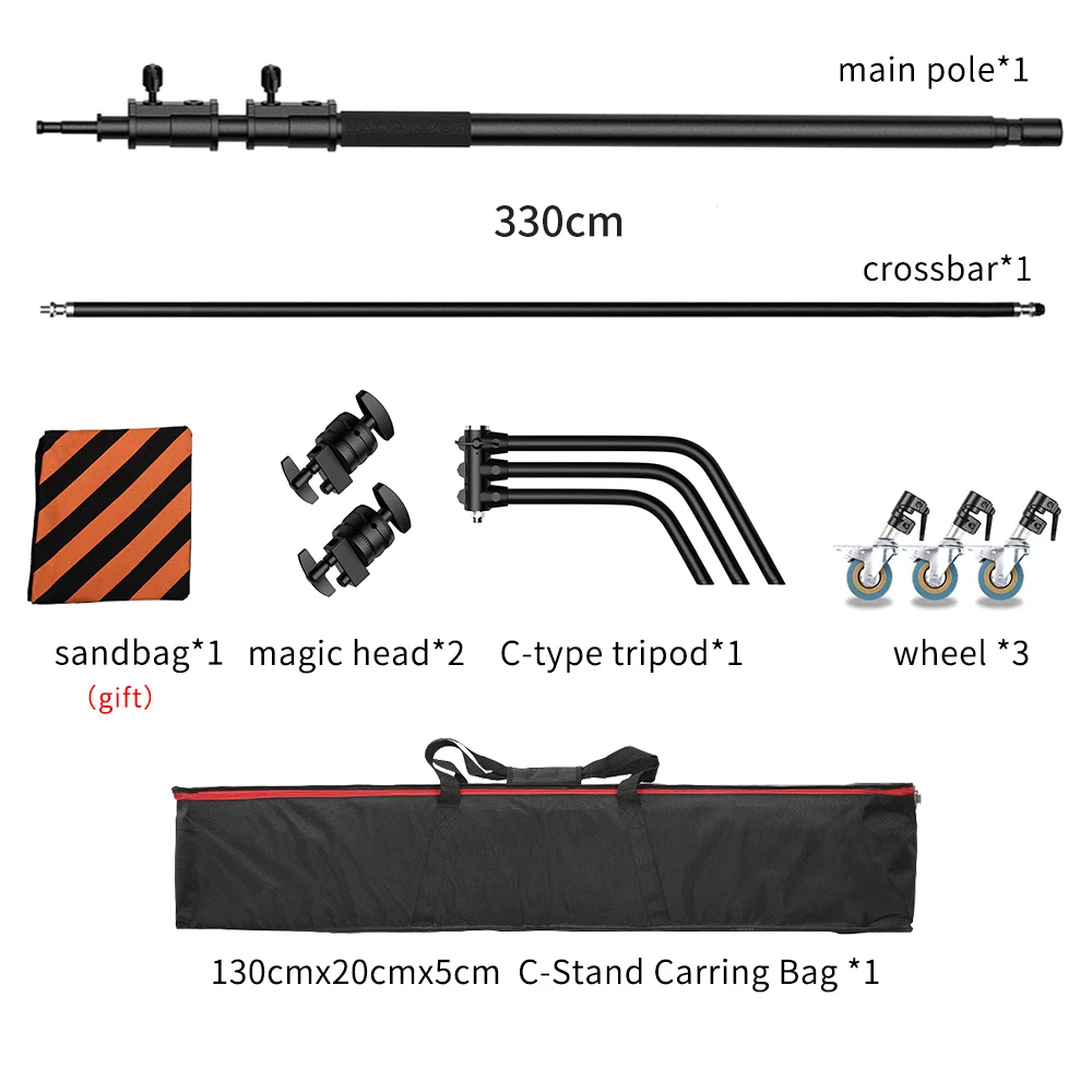 Foldable Light Stand C Stand Stainless Steel Tripod Magic Leg Photography C-Stand For Spot Light Softbox 2.6M/3.3M