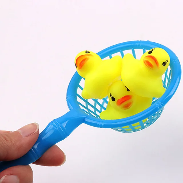 5Pcs/set kids Floating Bath Toys Mini Swimming Rings Rubber Yellow Ducks Fishing Net Washing Swimming Toddler Toys Water Fun 6
