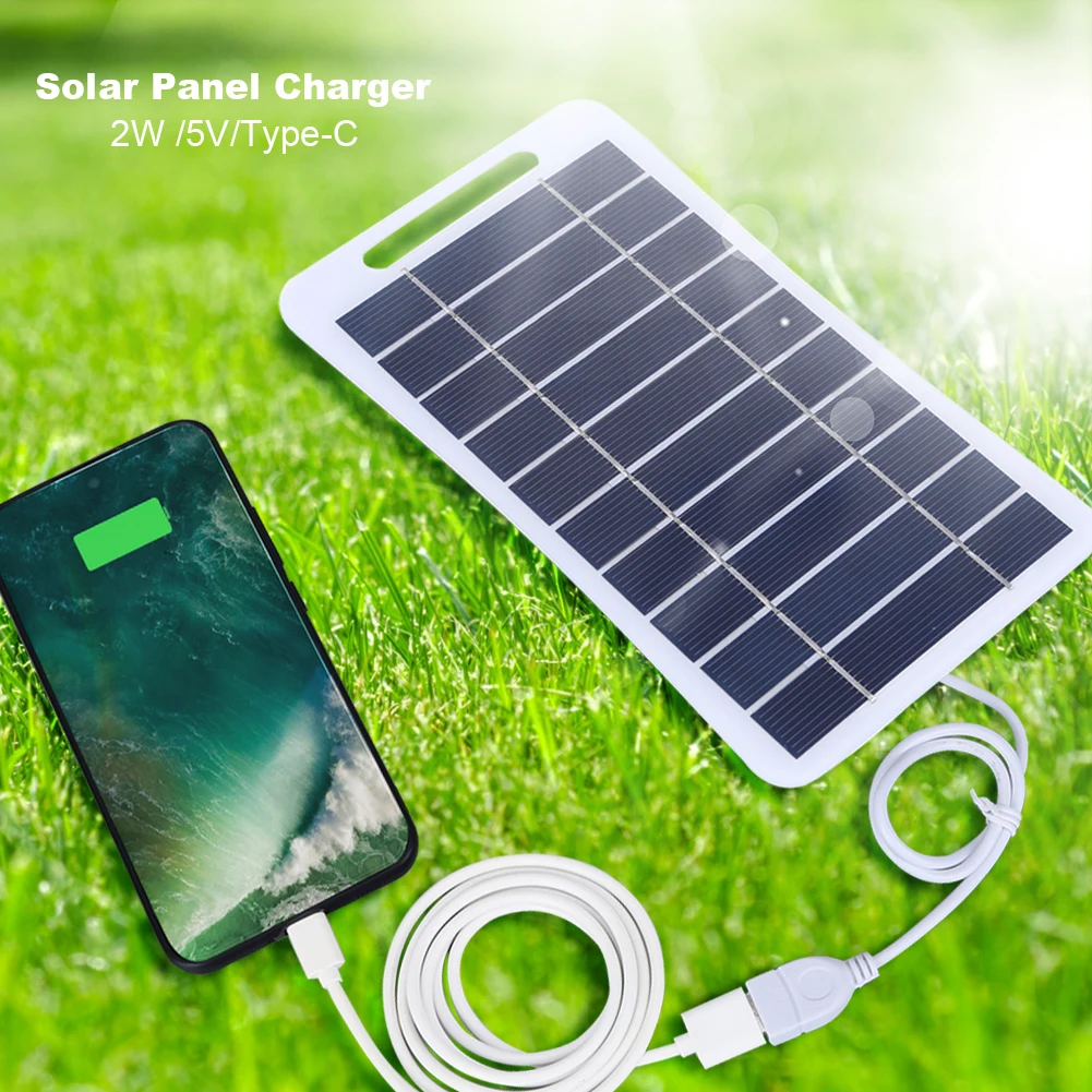 2W 5V Portable Solar Panel USB Battery Charger Solar Panel Kit Waterproof Phone Power Bank for Camping Backpacking Hiking