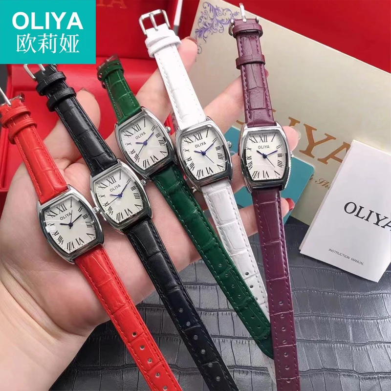 Luxury Wine Barrel Watch Quartz Watch Ladies gift Fashion Steel Leather Strap Durable waterproof classic ladies watch