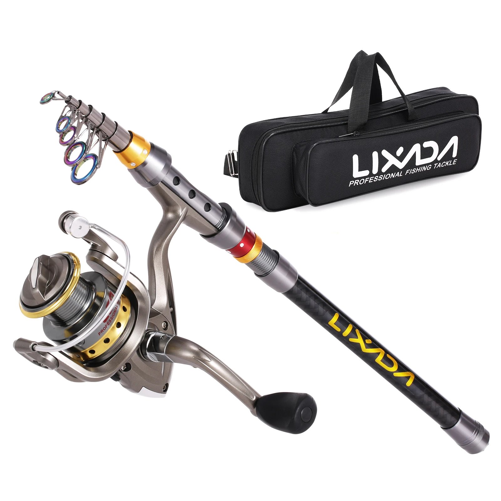 Lixada Carbon Fiber Telescopic Fishing Rod and Spinning Fishing Reel Combo  Full Kit Fishing Tackle Carrier Bag Fishing Gear Set