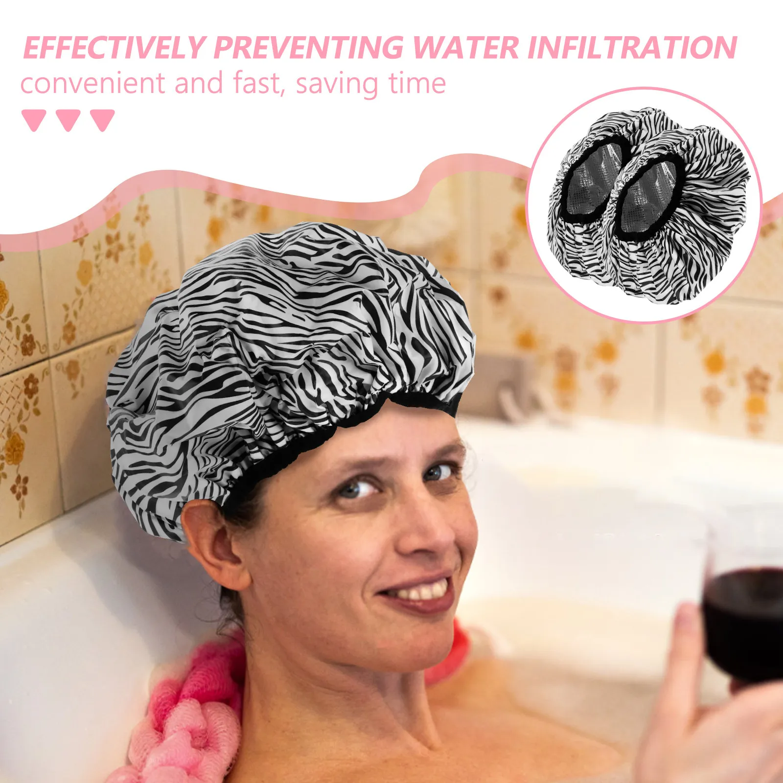 2개입 헤어 케어 틴 포일 캡 자가발열 컨디셔닝 트리트먼트 샤워 스파 열 보호 롱 헤어 정전기 방지 드라이 캡