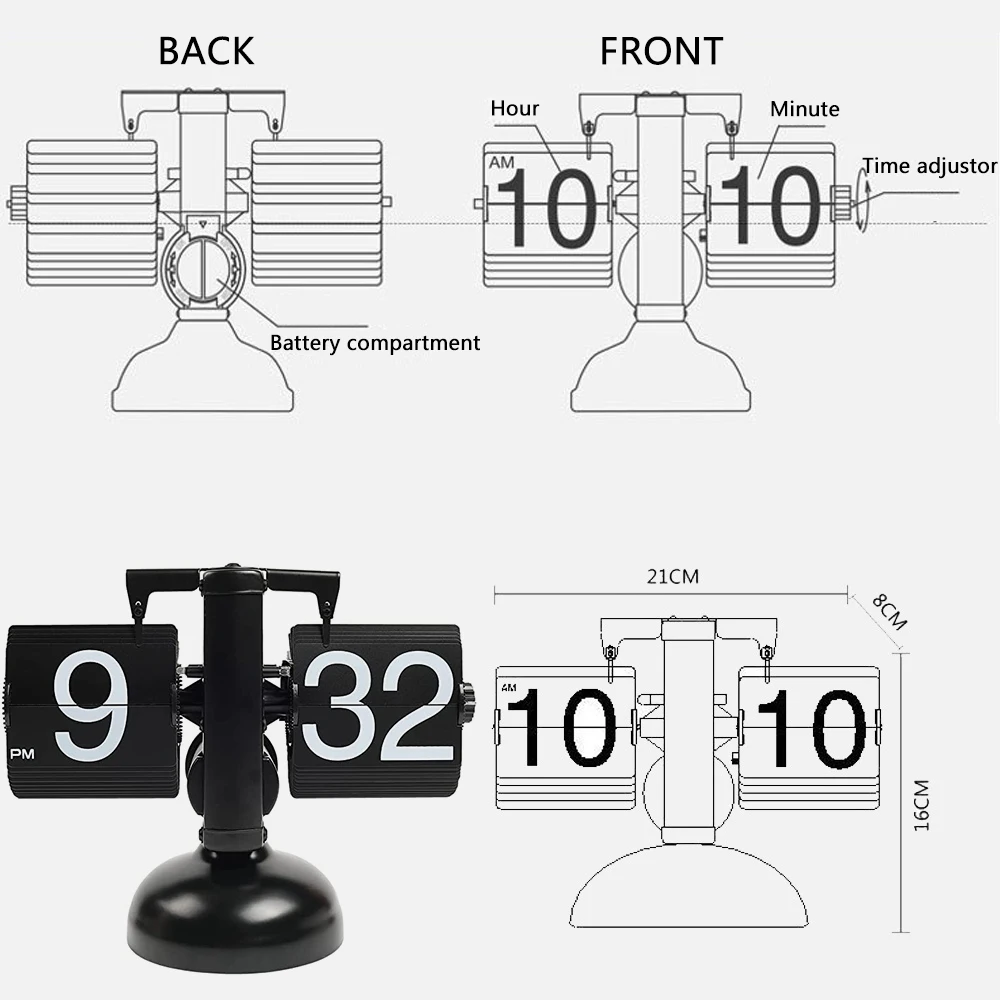 Retro Desk Clock 12h/24h Desktop Creative Flip Down Page Mechanical Automatic Home Decor