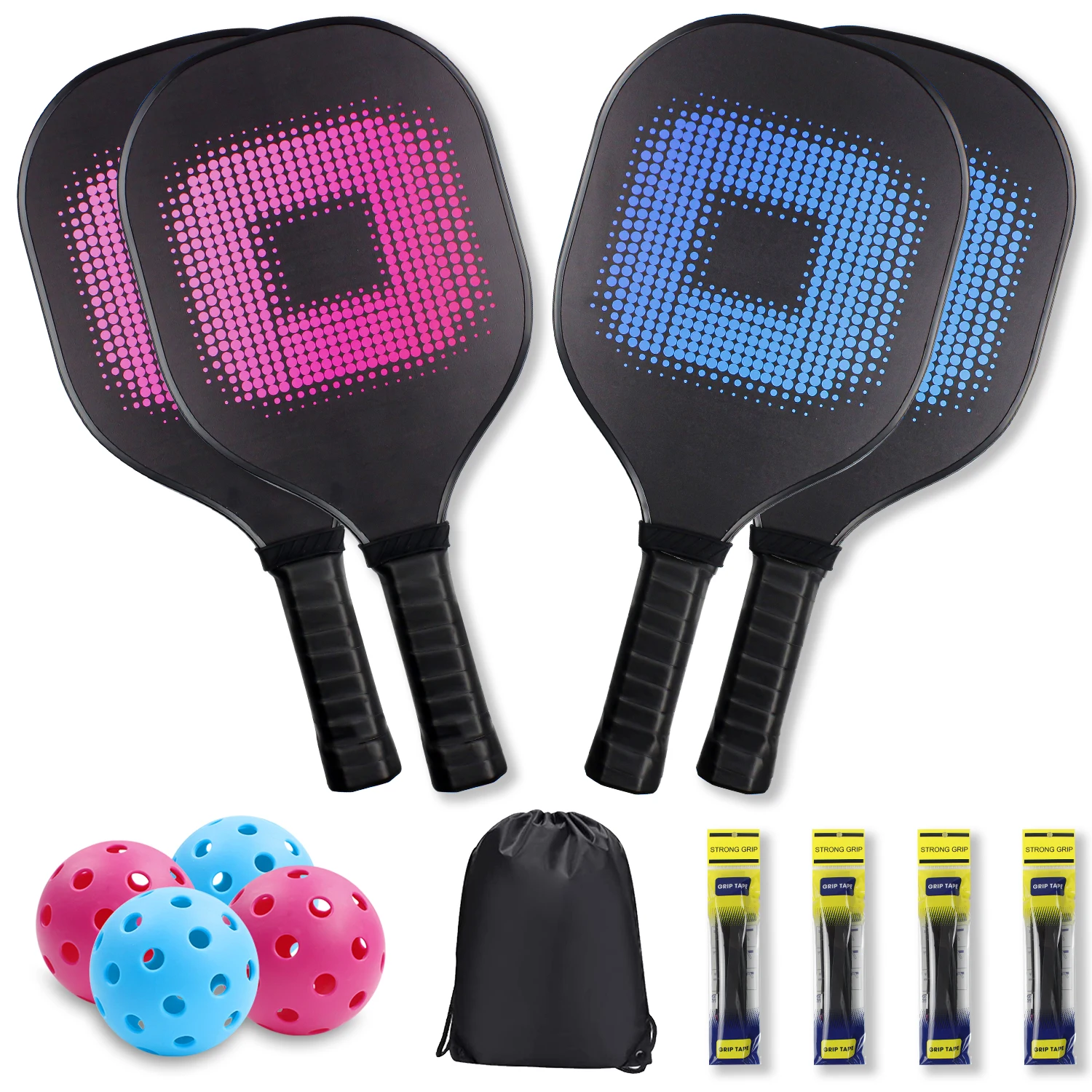 Pickleball Paddles Set with 4 Wood Pickleball Rackets & 4 Balls & Grip Tapes Portable Carry Bag for Indoor/Outdoor Sports