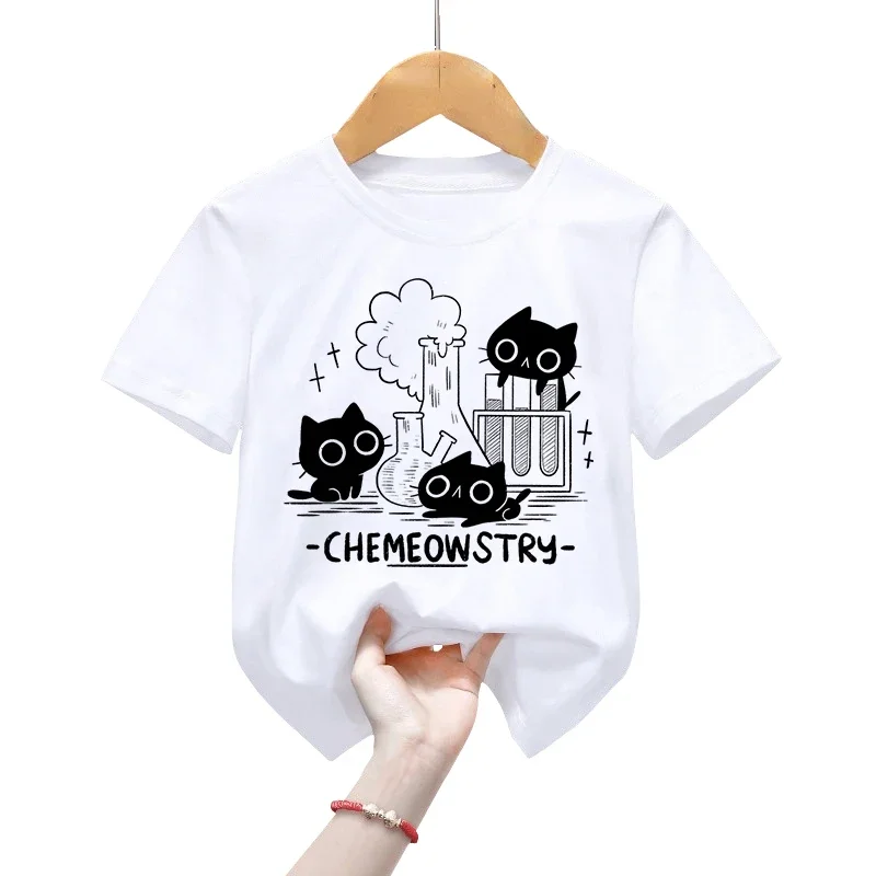 Camiseta clásica para niños y niñas, ropa de química de ciencia, camiseta de gato negro