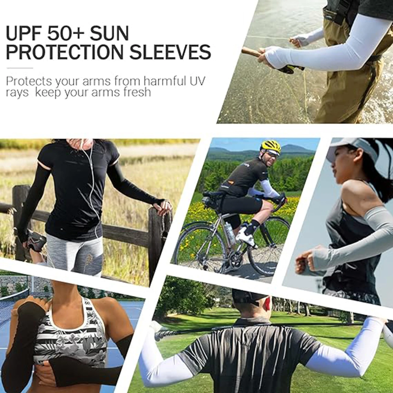 2Pcs Arm Sleeves Warmers Sports Sleeve Sun UV Protection Hand Cover Cooling Warmer Running Fishing Cycling Summer Cooling