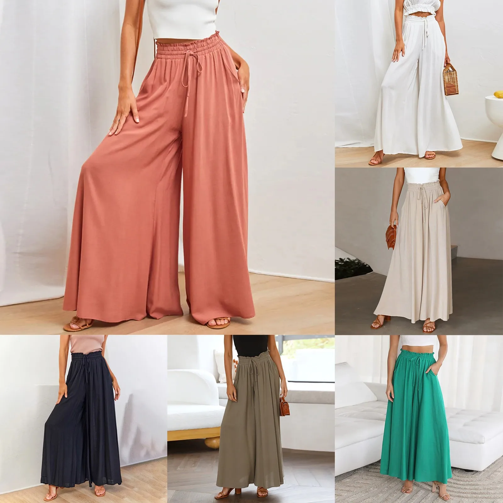

Women's Pleats High Waisted Straight Pants Wide Leg Pants Women's Casual Loose Trousers Womens Casual Pants Drawstring