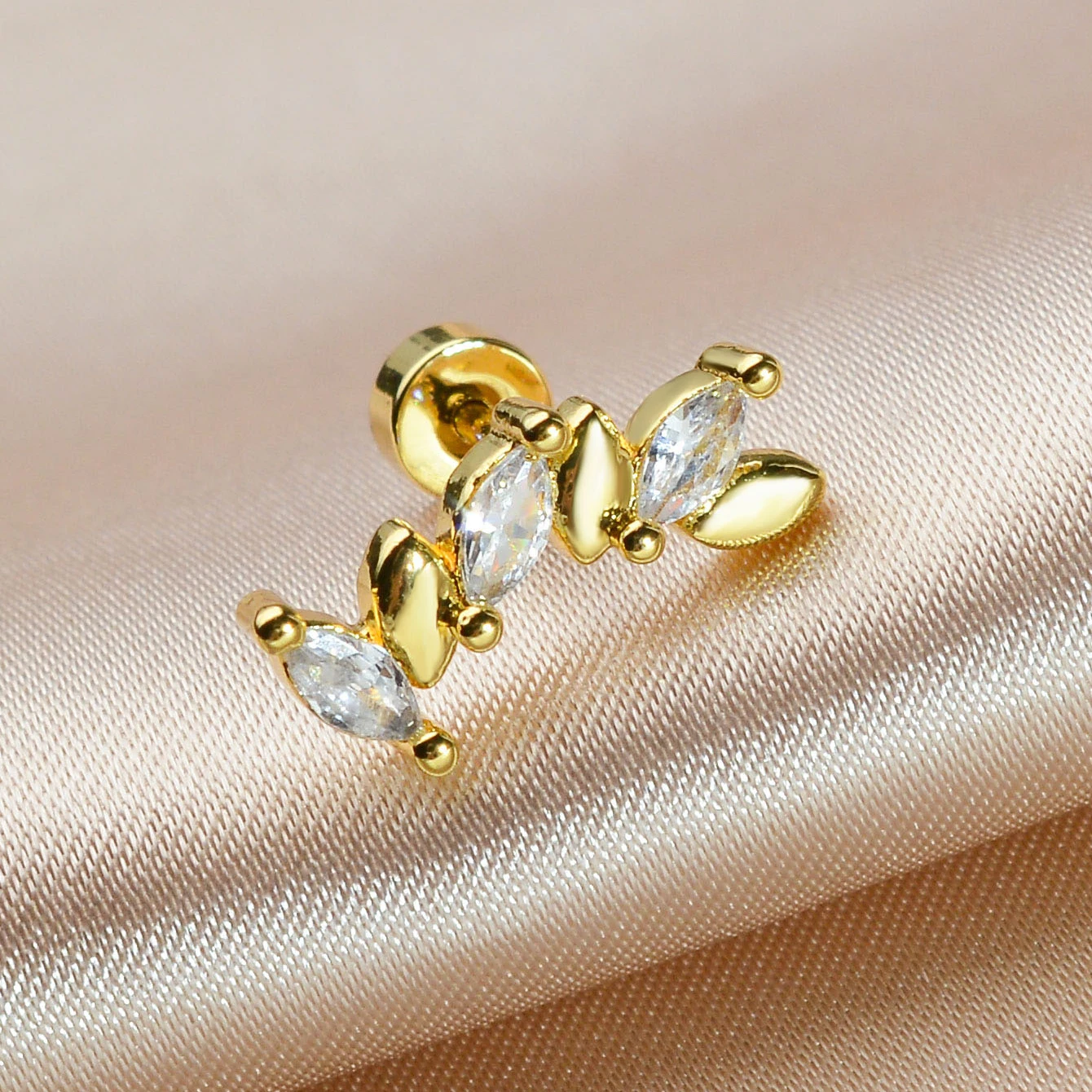 1PC Edelstahl Stern Blume Mond Gebogene CZ Knorpel Stud Für Frauen Helix Conch Flache Schraube Zurück Ohrring Ohr piercing Schmuck – Detail 17