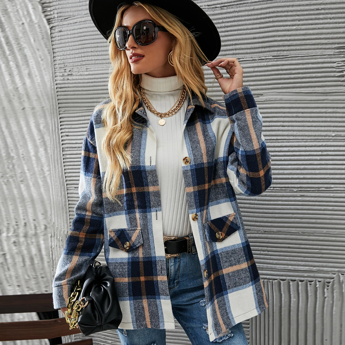 Autumn Winter New Fashion Thick Ladies Shirt Jacket Loose Vintage Stylish Buttons Warm Plaid Drop Shoulder Overcoat warmest winter coats for women