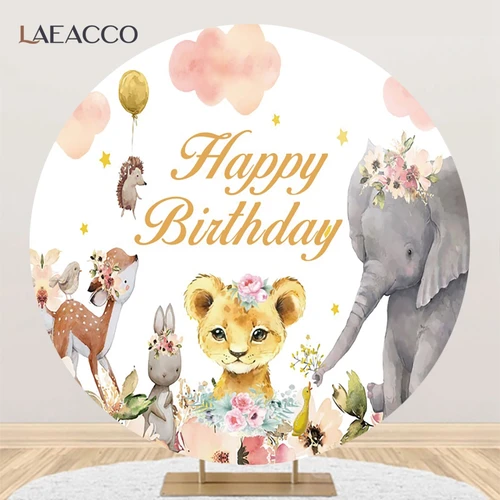 Laeacco 정글 사파리 원형 사진 배경, 만화 동물, 어린이 생일 파티, 베이비 샤워 서클 사진 배경 커버 5