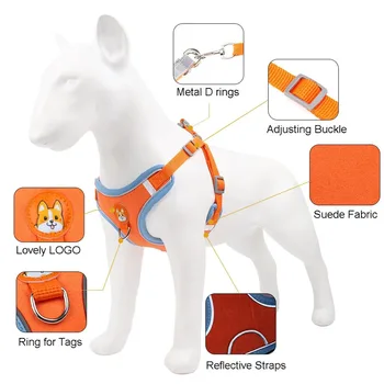 Pet Dog Harness and Leash Set Adjustable Flannel Chest Harness Reflective Breathable For Small Dogs Teddy Chihuahua Pet Supplies 3