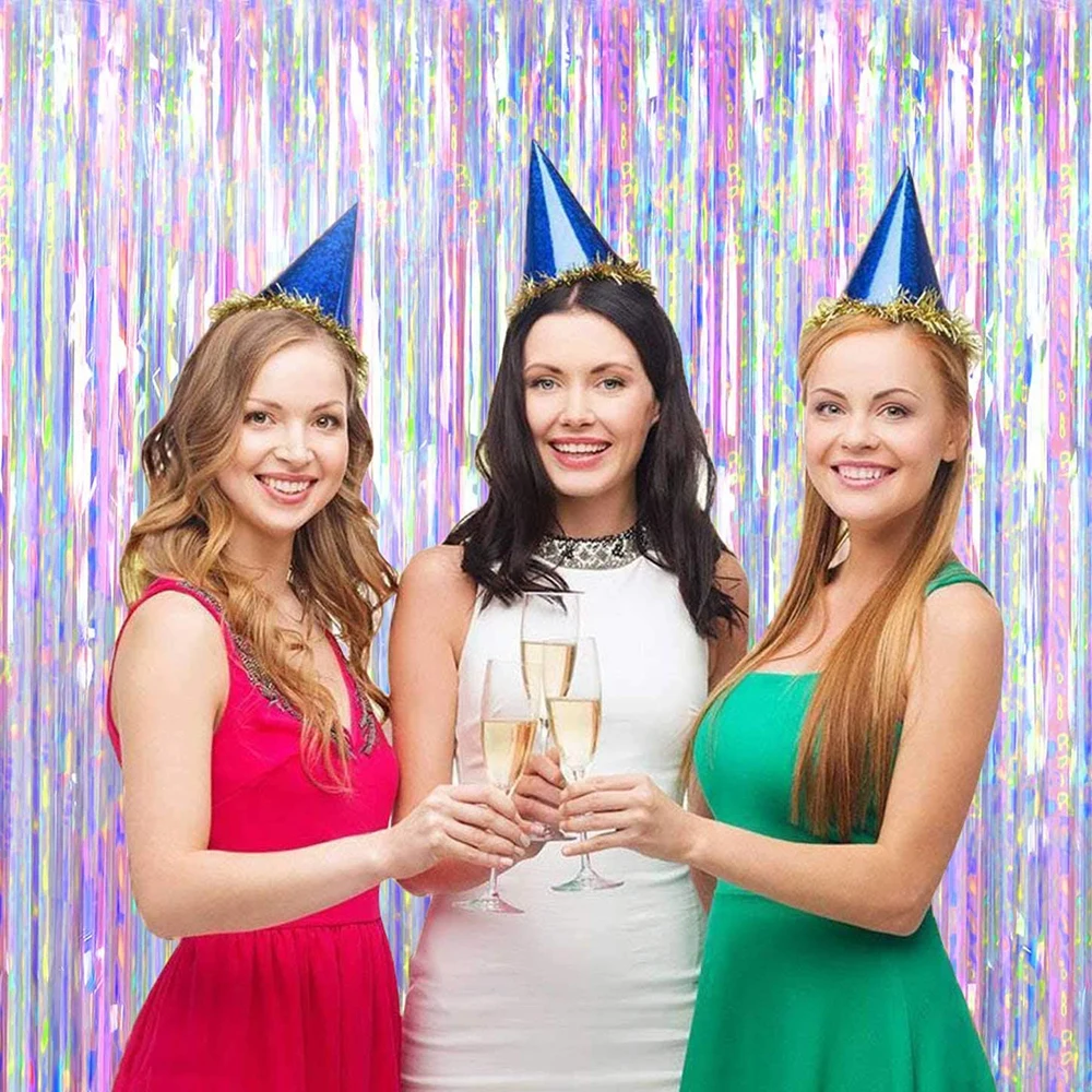Shimmering Iridescent Foil Fringe Curtain Party Backdrop Decor