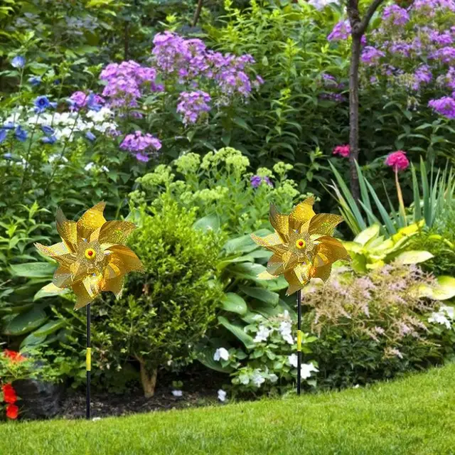 10Db1Pc50Cm Madárcsökkentő Csapok 5 Levelek Fényvisszaverő Szikrázó Madár Szélmalom Védelem A Kerti Növényi Gyep Dekoráció - Image 5