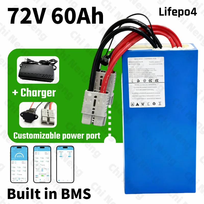 lithium 72V 60Ah lifepo4 battery pack BMS 24S 76.8V deep cycle for ...