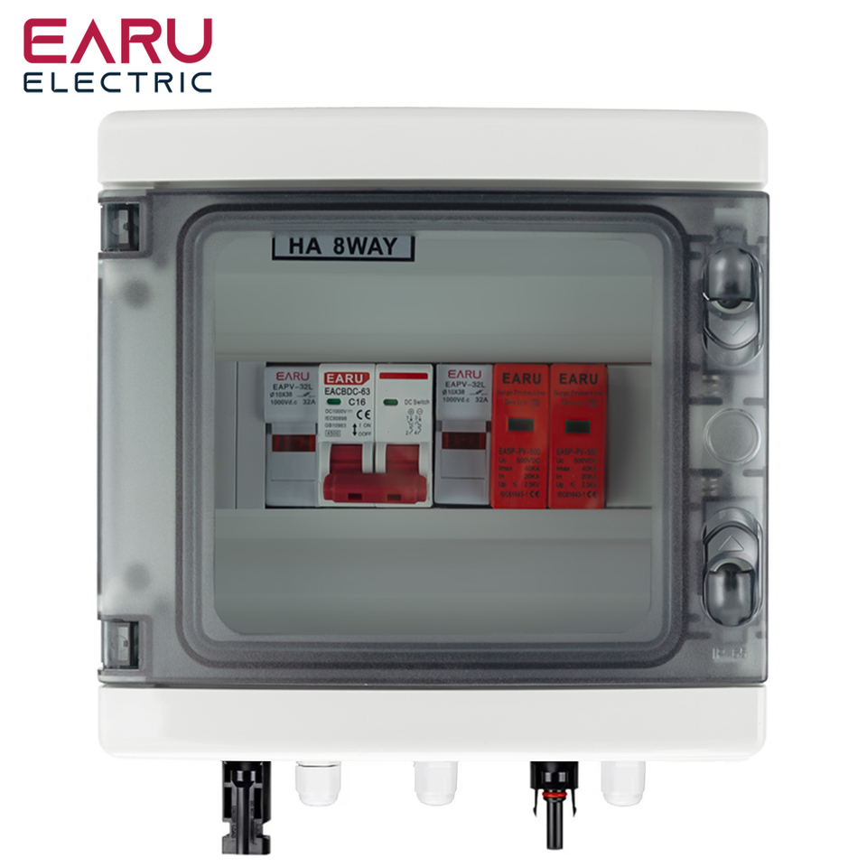 DC 500V 1 Input 1 Output Solar Photovoltaic PV Combiner Box With Surge Lightning Protection DC Fuse MCB SPD Waterproof Box IP65