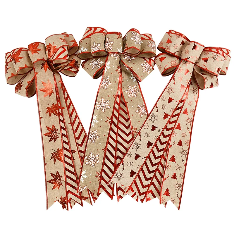 

53cm Big Christmas Bows Xmas Tree DIY Wreath Garland Ornaments Merry Christmas Decorations For Home New Year Linen Bowknot
