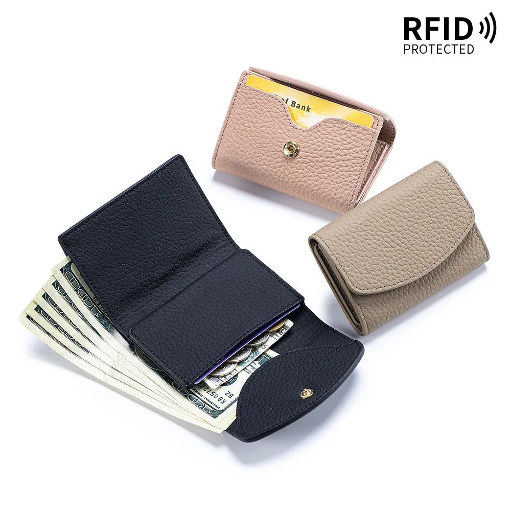 Women's Genuine Leather Compact Foldable Wallet with Card Slots & Bill Compartment, Portable Japanese-style Short Wallets
