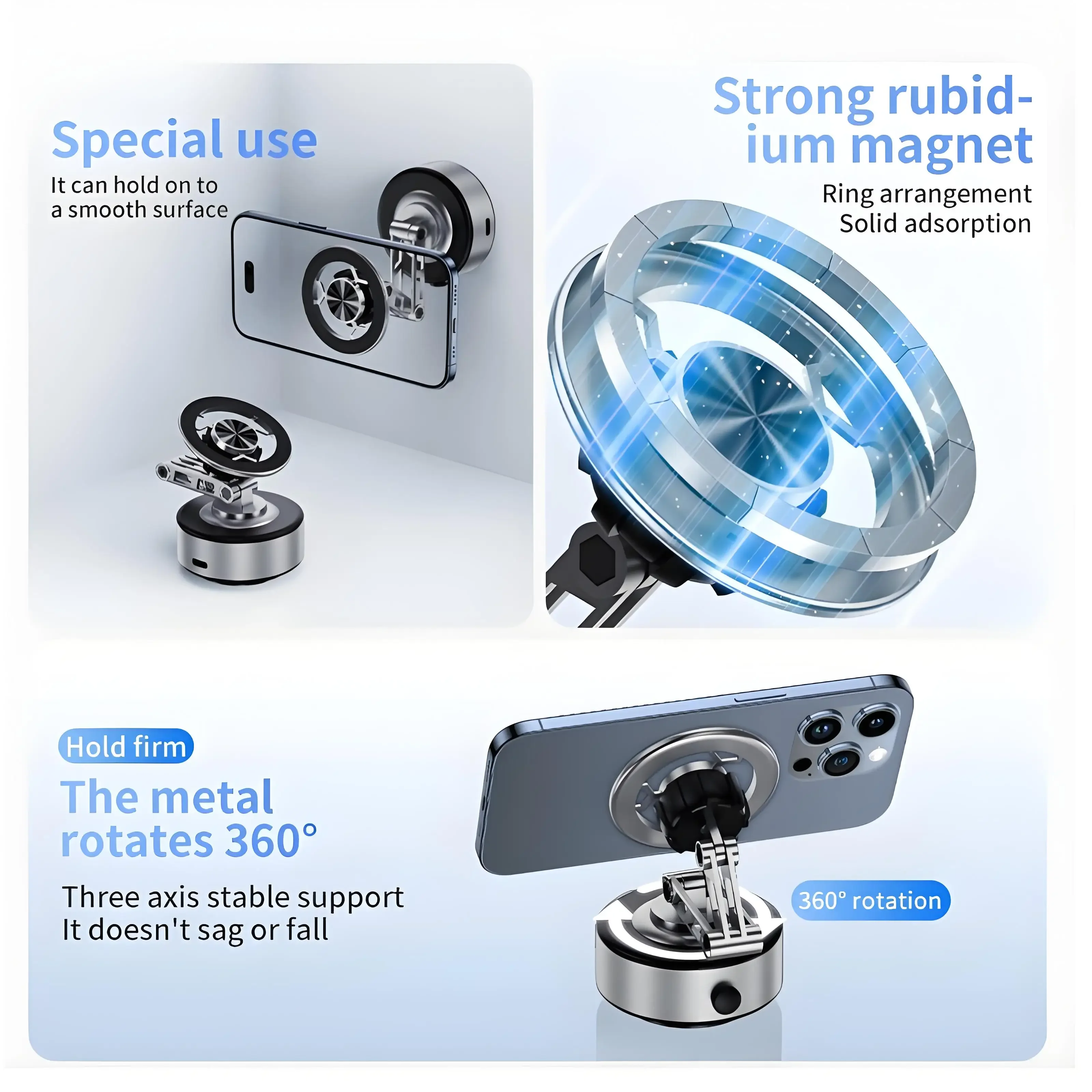 Portable Foldable Car Magnetic Vacuum Adsorption Bracket 360 Degree Rotating Desktop Wall Bathroom Vlog Electric Sucker Holder