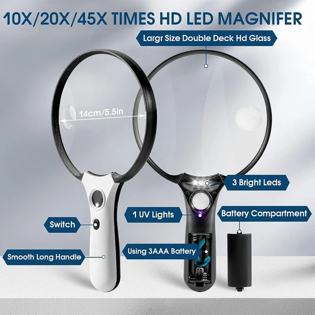 Magnifying Glass with Light and Stand, 10X 20X Magnifying Desk Lamp with  Brightn