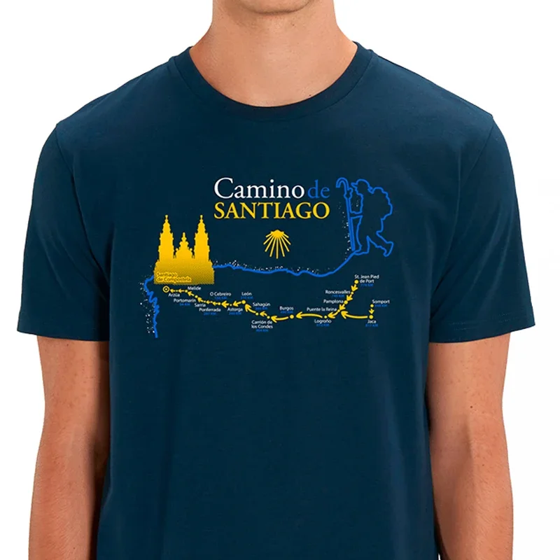 

Mapa Camino De Santiago T-Shirt New 100% Cotton Short Sleeve O-Neck Harajuku Casual Mens T-shirt Streetwear