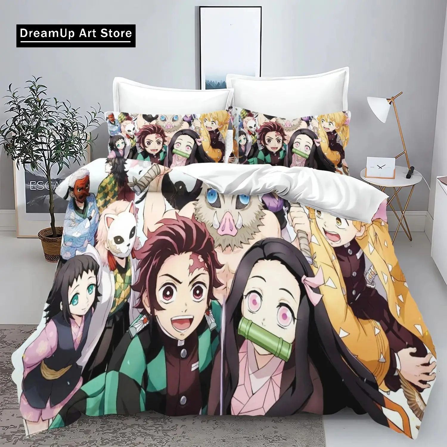 Anime Demon Slayer kamado Nezuko Anime Bedding Set Boys Girls Twin Queen King Size Duvet Cover Pillowcase Bed boys Adult Bedroom 4