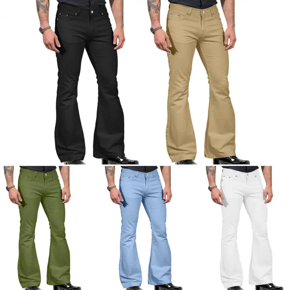 Description Picture 2 of itemRetro-inspired Flared Pants Men Bell Bottom Pants Men's Vintage Bell Bottom Wide Leg Jeans Solid Color Stretchy for Fashionable
