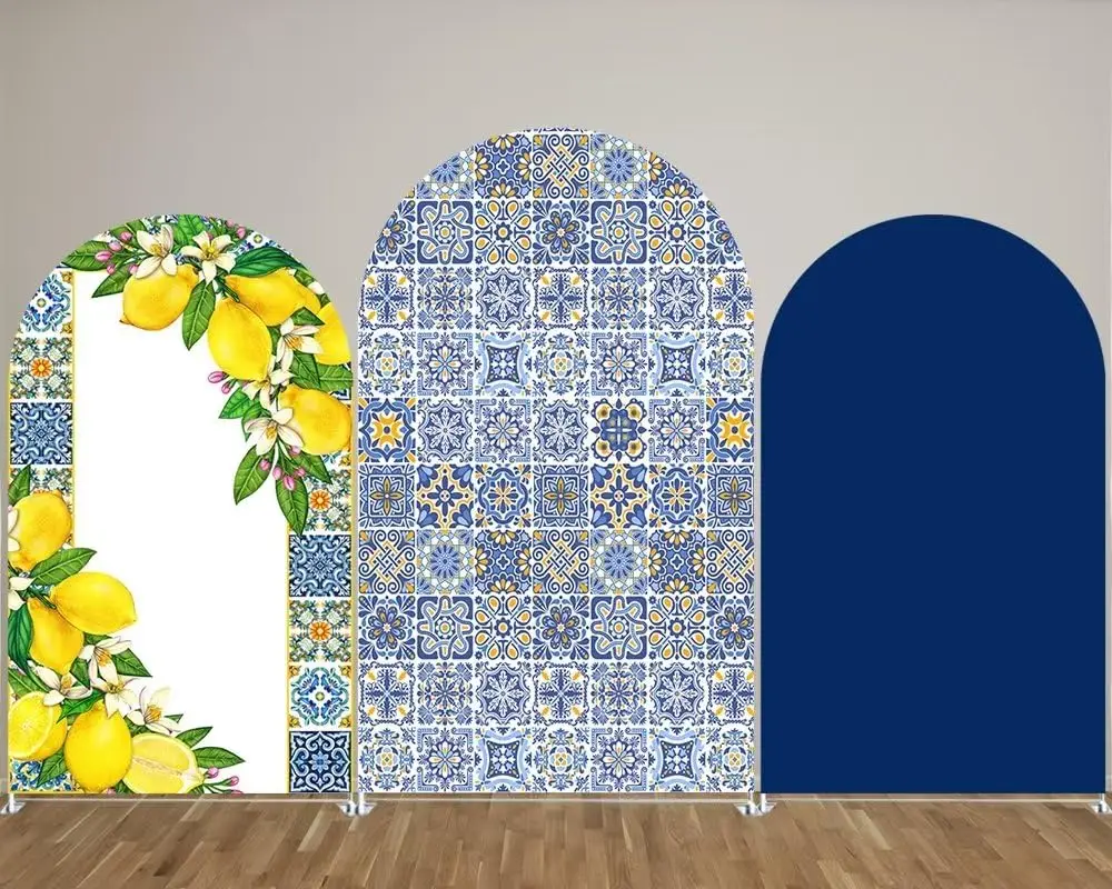 

Wedding Birthday Arch Backdrop Cover Baby Shower Party Decoration Background,Double Sided Fabric Morocco Portuguese Tiles Style