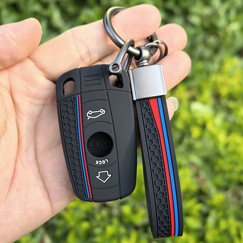 실리콘 자동차 키 케이스 키 체인 BMW E60 E61 E70 E81 E87 E90 E91 E92 X1 X5 X3 1 3 5 6 시리즈 Z4 키홀더 액세서리