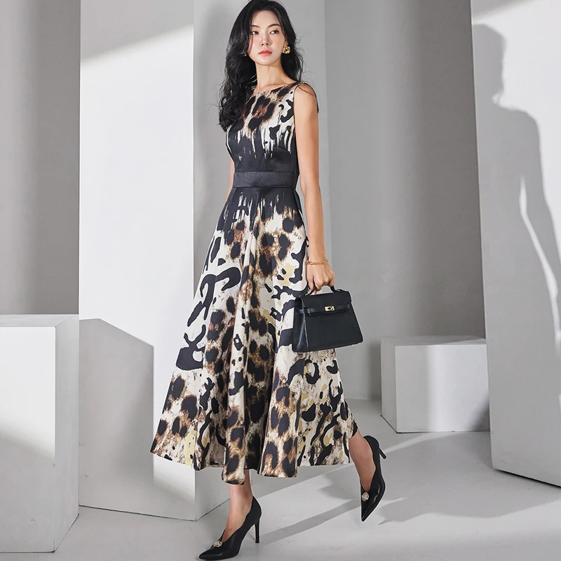 Women's Summer Casual Leopard Print Dresses Vintage A Vestidos Femme Fashion Korean Sleeveless Elegant Clothes| | - AliExpress