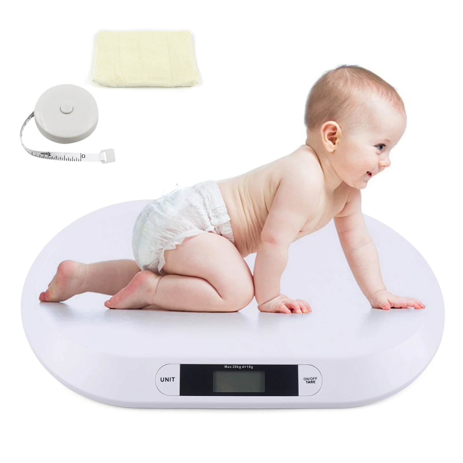 PT-606 digital baby scale showing illuminated LCD display