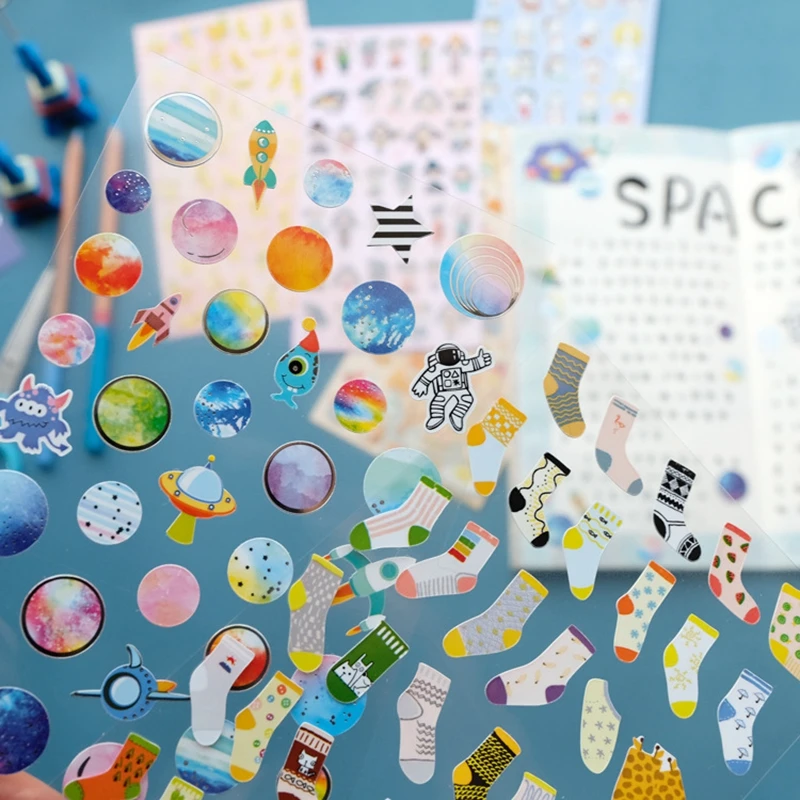 Nekoni Space Planet Stickers for Scrapbooking Material Junk Journal Cute Sticker DIY Hobby Handicraft Stationery Supplies