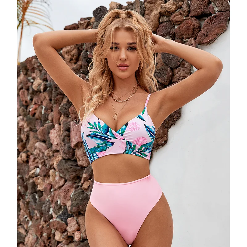 

High Waist Bikini Set Women 2022 Two Pieces Floral Print Swimwear Female Twisted Swimsuit Sexy Brazilian Biquini Beachwear New