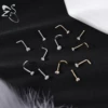 ZS 1PC 18/20G 925 Sterling Silver Nose Stud Gold Color Crystal Nose Piercings Screw L-Shape Retainer Nostril Piercing 2-3.5mm 3