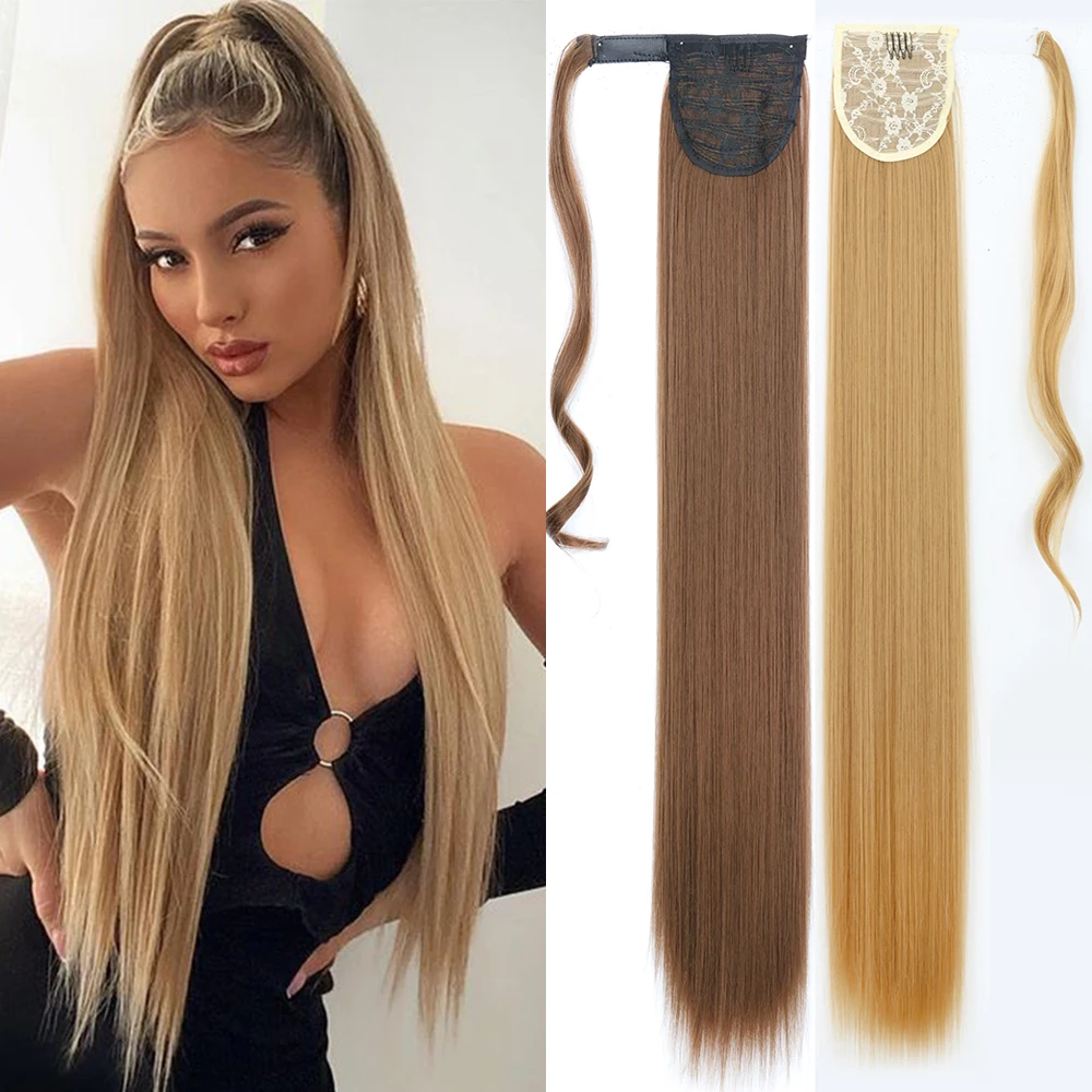 

Synthetic Long Straight Ponytail Clip In Hair Extension Heat Resistant 22 34Inch Wrap Around Pony Hairpiece For Women