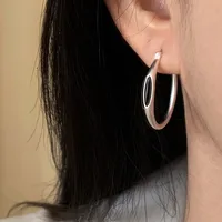 PANJBJ 925 Sterling Silve Black Agate Hoop Earring for Women Geometry Line Simple Hip Hop Office Versatile Jewelry Gift Dropship