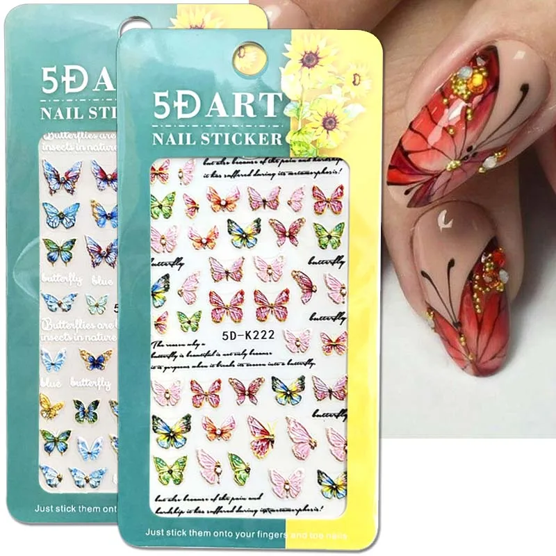 

5D Embossed Butterfly Nail Stickers Colorful Butterfly Nail Art Stickers Butterflies Nail Sticker Nail Designs Nail Supplies