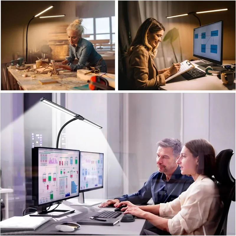 Enhanced LED Desk Lamp for Home Office - Eye-Caring, Color-Changing & Dimmable with Flexible Gooseneck and Double Head Design