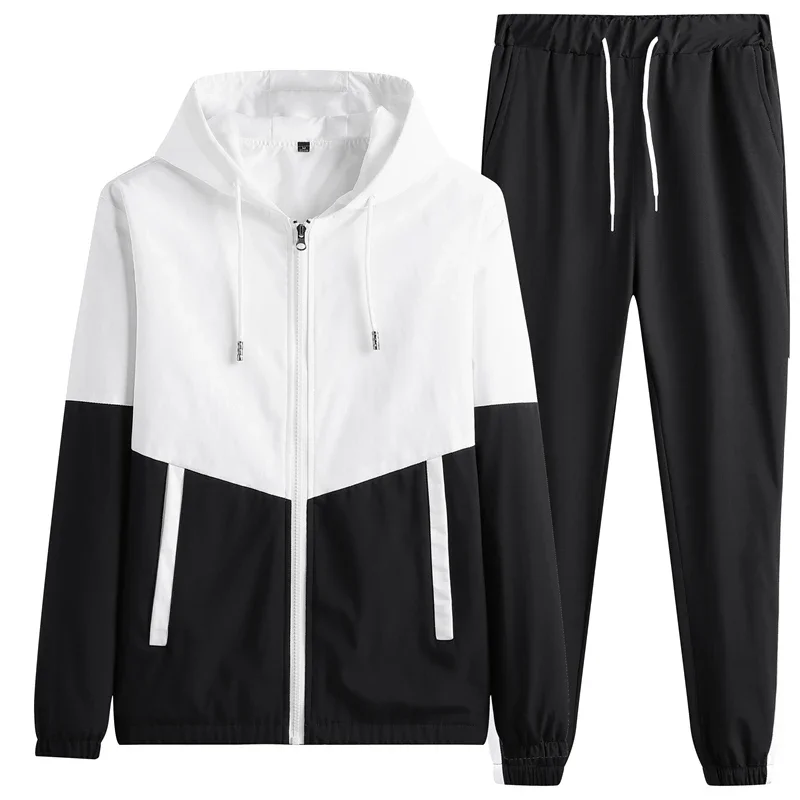 Spring and Autumn New Men's Sportswear Casual Jogger Hooded Sportswear Jacket and Pants 2-Piece Hip Hop Running Sports Suit