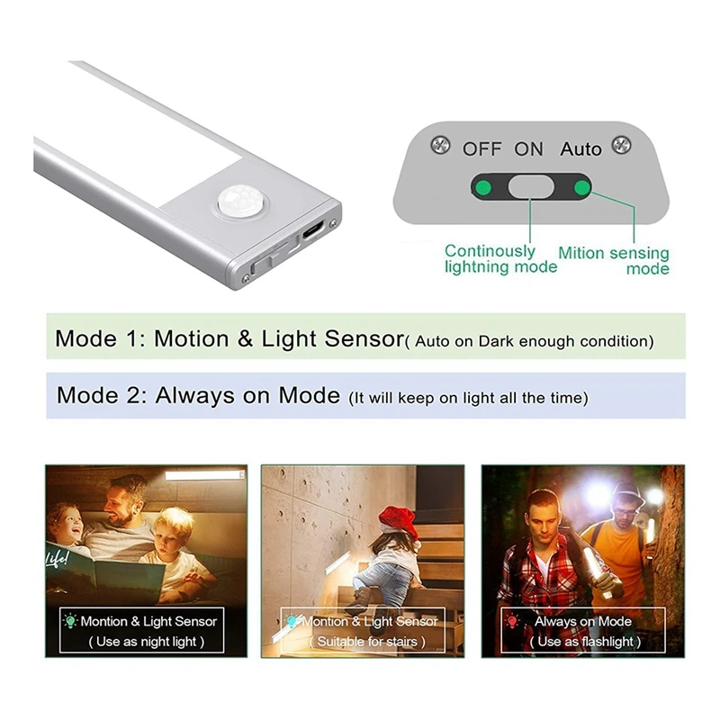 

Фонарь с датчиком движения, фонарь с подсветкой, беспроводной USB Перезаряжаемый кухонный ночник
