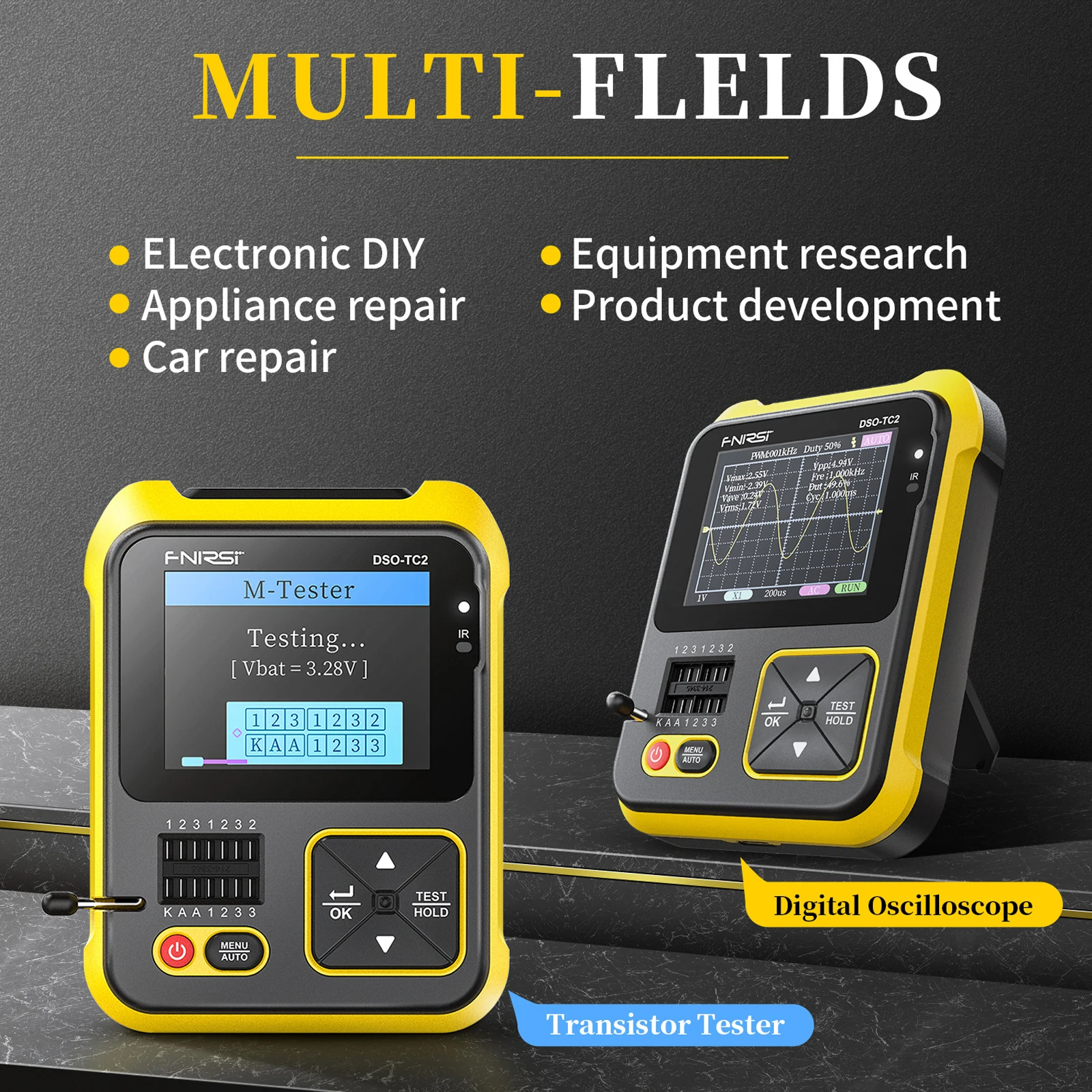 FNIRSI DSO-TC2 2 in 1 Multifunction Electronic Component Tester Digital Oscilloscope Transistor Tester Function Signal Generator 4