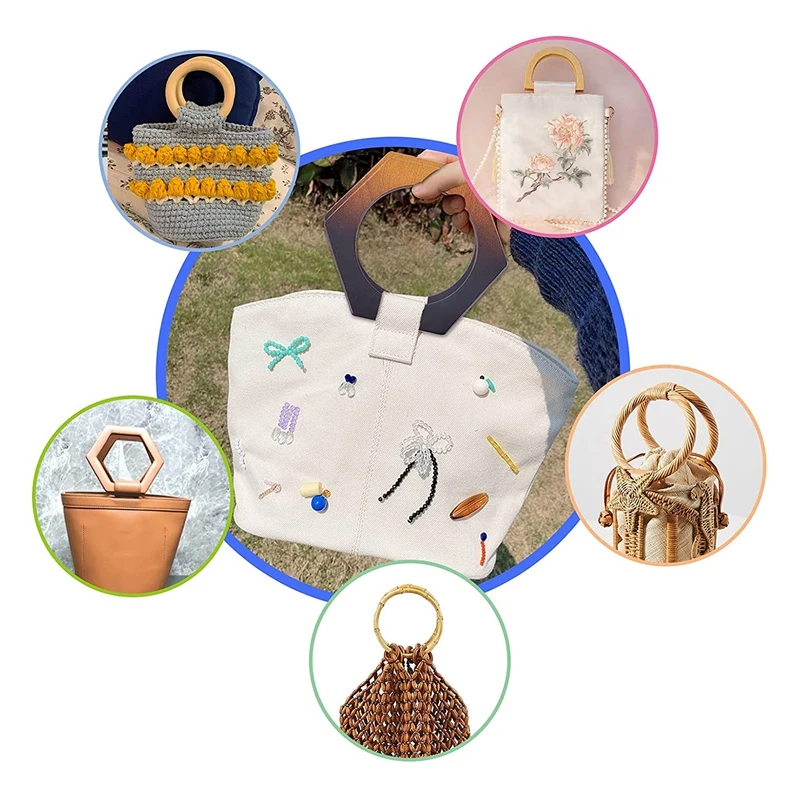 A85Q-2Pcs Wooden Purse Handle Hexagon Shaped Wooden Bag Handles Handbag Handles Replacement DIY Handmade Macrame Bag Handle