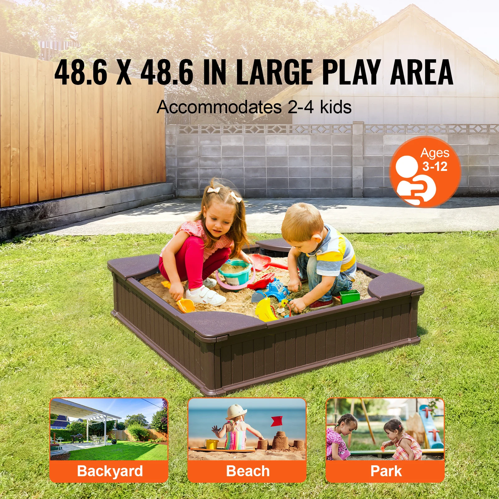 Kids Outdoor Sandbox with Cover and Seating