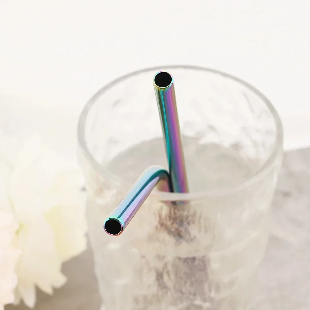 Gold Reusable Stainless Steel Drinking Straws Set with Cleaning Brush - Set of 4